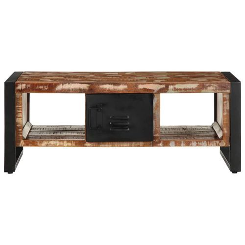 Table basse multicolore 90x50x36 cm bois de récupération massif - Photo n°3; ?>