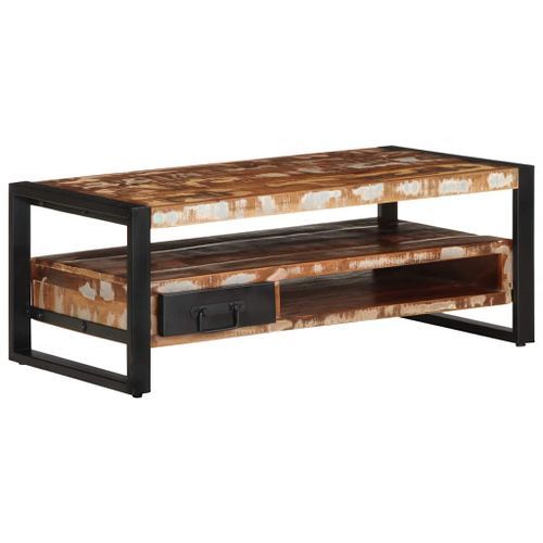 Table basse multicolore 90x50x36 cm bois de récupération massif - Photo n°3; ?>