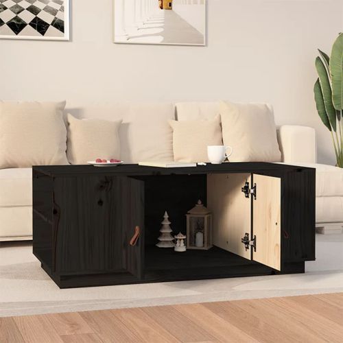 Table basse Noir 100x50x41 cm Bois massif de pin - Photo n°3; ?>