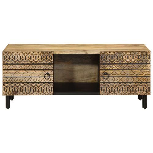 Table basse noir 100x54x40 cm bois massif de manguier brut - Photo n°3; ?>