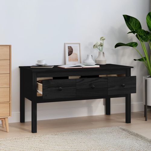 Table basse Noir 102x49x55 cm Bois massif de pin - Photo n°3; ?>