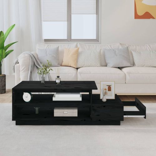 Table basse Noir 120x50x40,5 cm Bois massif de pin - Photo n°3; ?>