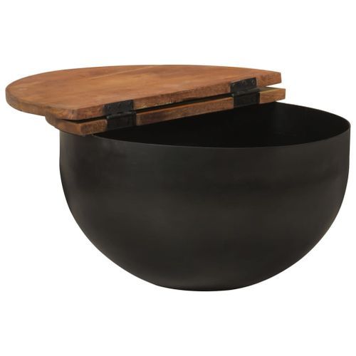 Table basse noir 50x27 cm bois de récupération massif - Photo n°3; ?>