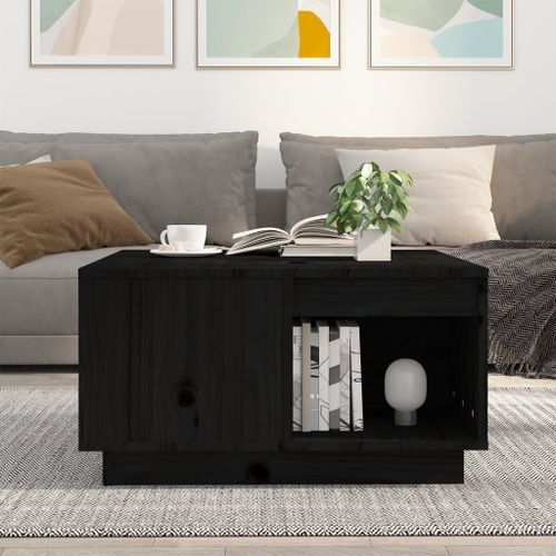 Table basse Noir 60x61x32,5 cm Bois massif de pin - Photo n°3; ?>