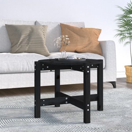 Table basse Noir Ø 62,5x45 cm Bois massif de pin - Photo n°2; ?>