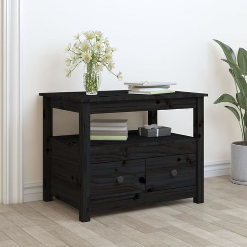 Table basse Noir 71x49x55 cm Bois massif de pin - Photo n°2; ?>