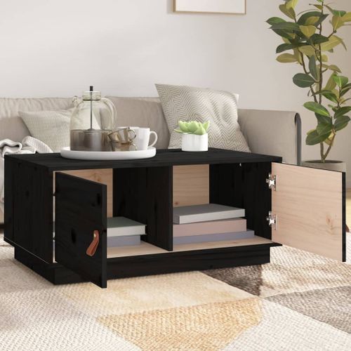 Table basse Noir 80x50x35 cm Bois massif de pin - Photo n°3; ?>