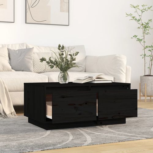 Table basse Noir 80x50x35 cm Bois massif de pin - Photo n°3; ?>