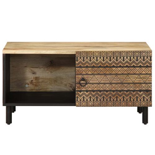 Table basse noir 80x50x40 cm bois de manguier massif brut - Photo n°3; ?>