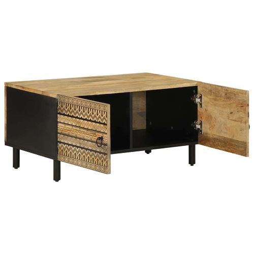 Table basse noir 80x50x40 cm bois de manguier massif brut - Photo n°2; ?>