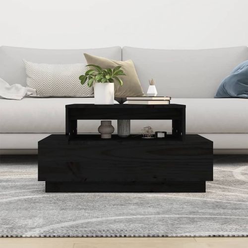 Table basse Noir 80x55x40,5 cm Bois massif de pin - Photo n°3; ?>