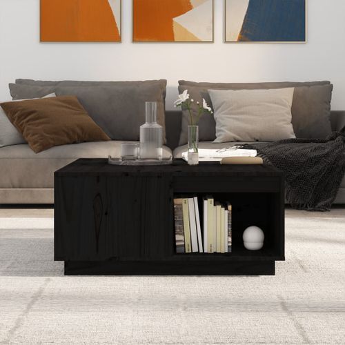 Table basse Noir 80x81x36,5 cm Bois massif de pin - Photo n°3; ?>