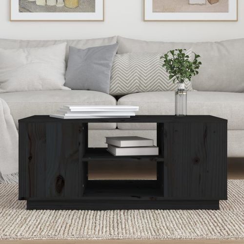 Table basse Noir 90x49x40,5 cm Bois massif de pin - Photo n°3; ?>