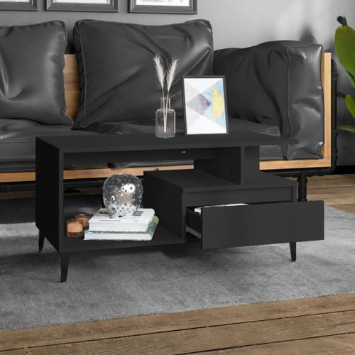 Table basse Noir 90x49x45 cm Bois d'ingénierie - Photo n°3; ?>