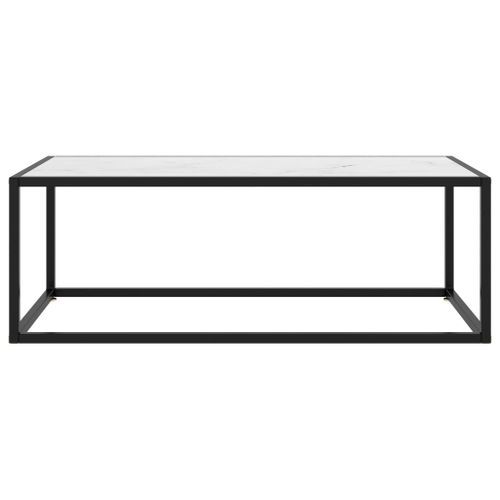 Table basse Noir avec verre marbre blanc 100x50x35 cm - Photo n°2; ?>