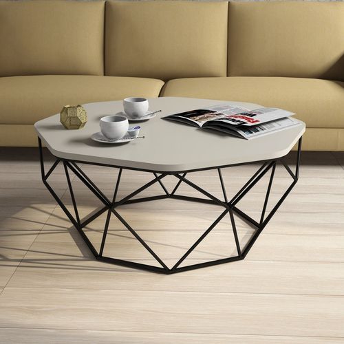 Table basse octogonale bois crème et pieds acier noir Diva 90 cm - Photo n°2; ?>