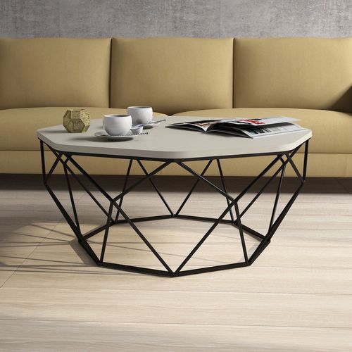 Table basse octogonale bois crème et pieds acier noir Diva 90 cm - Photo n°3; ?>