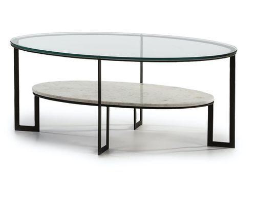 Table basse ovale 2 plateaux verre transparent et marbre blanc Kenza - Photo n°3; ?>