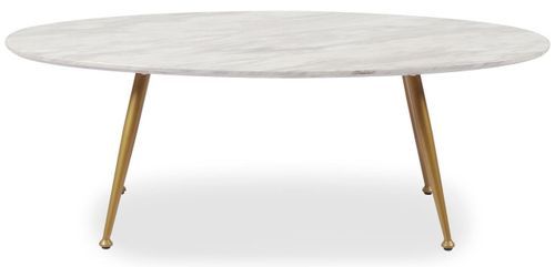 Table basse ovale bois effet marbre et métal doré Rama - Photo n°2; ?>
