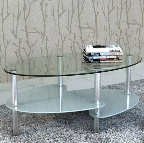 Table basse ovale verre trempé blanc et métal chromé Kyrah - Photo n°2; ?>