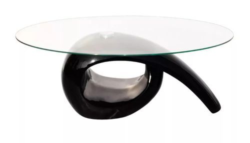 Table basse ovale verre trempé et fibre de verre noir brillant Drive - Photo n°3; ?>