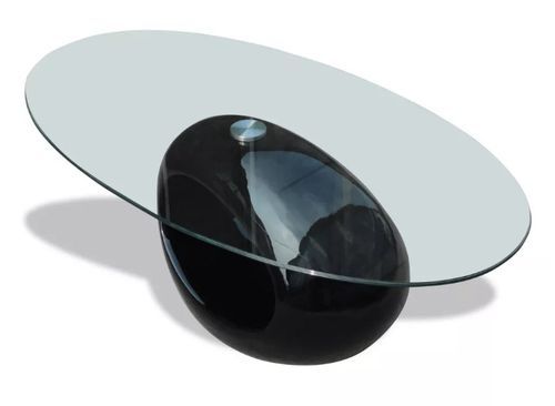Table basse ovale verre trempé transparent et fibre de verre noir brillant Ben - Photo n°3; ?>