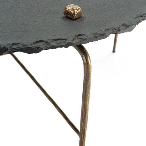 Table basse pierre noir et métal doré vieilli Gina - Photo n°3; ?>