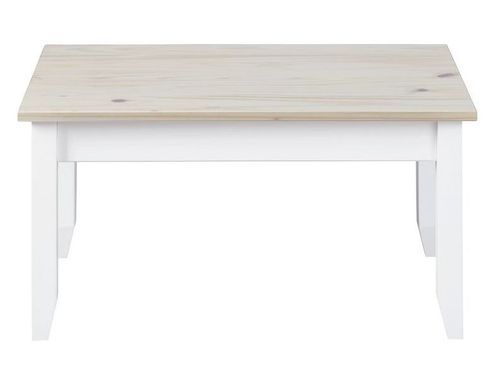 Table basse pin massif blanc et gris Caly 90 cm - Photo n°2; ?>