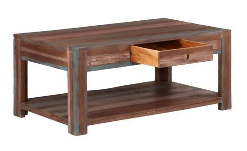 Table basse rectangulaire 1 tiroir bois massif recyclé Goust - Photo n°3; ?>
