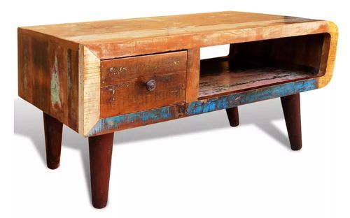 Table basse rectangulaire 1 tiroir bois massif recyclé Vitsa - Photo n°3; ?>