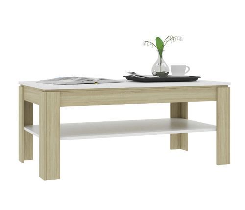 Table basse rectangulaire 2 plateaux bois blanc chêne clair Modra - Photo n°3; ?>