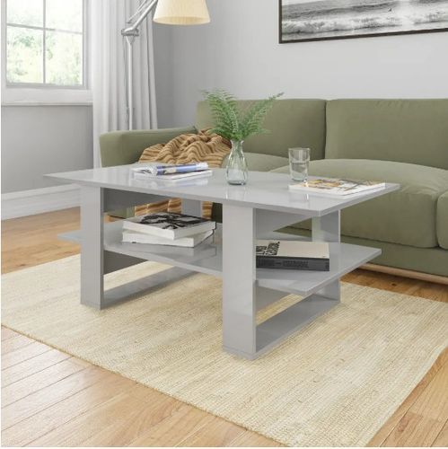 Table basse rectangulaire 2 plateaux bois gris brillant Tchita - Photo n°2; ?>