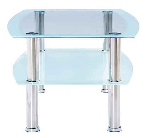 Table basse rectangulaire 2 plateaux verre trempé transparent et blanc Kyrah 2 - Photo n°3; ?>