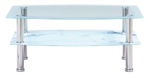 Table basse rectangulaire 2 plateaux verre trempé transparent et blanc Kyrah - Photo n°2; ?>