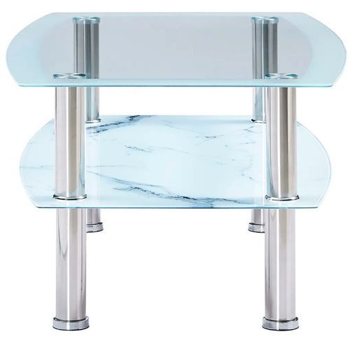 Table basse rectangulaire 2 plateaux verre trempé transparent et blanc Kyrah - Photo n°3; ?>