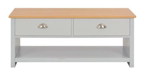 Table basse rectangulaire 2 tiroirs bois clair et gris Patt - Photo n°2; ?>