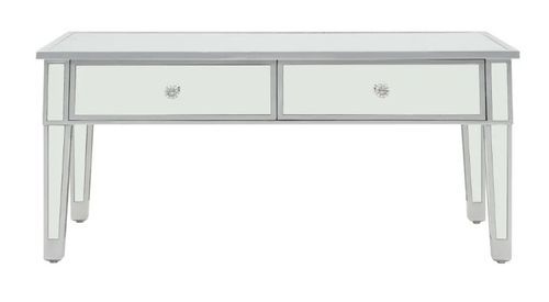 Table basse rectangulaire 2 tiroirs miroir et bois blanc brillant Glossy - Photo n°2; ?>