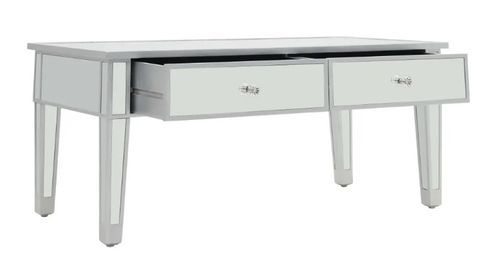 Table basse rectangulaire 2 tiroirs miroir et bois blanc brillant Glossy - Photo n°3; ?>