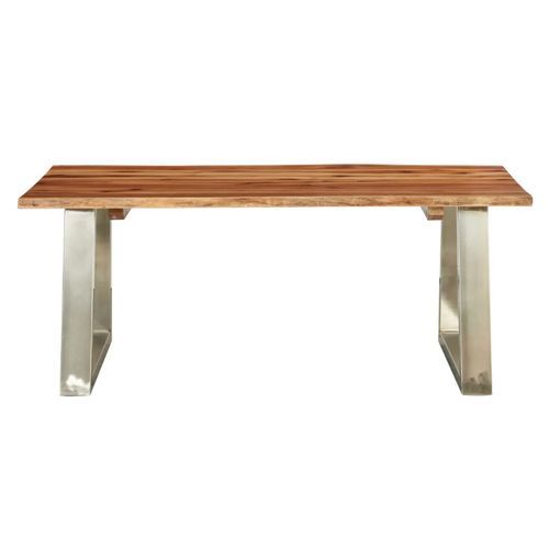 Table basse rectangulaire acacia massif clair et métal gris Miji - Photo n°2; ?>