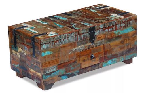 Table basse rectangulaire avec coffre bois massif recyclé Lau - Photo n°3; ?>
