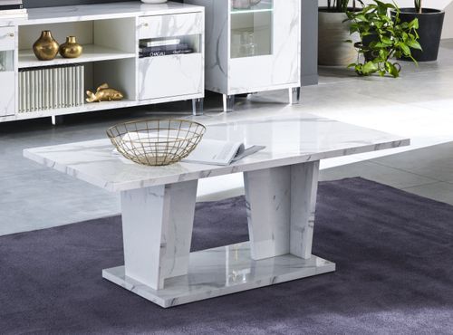 Table basse rectangulaire bois blanc effet marbre vernis Botela 120 cm - Photo n°2; ?>