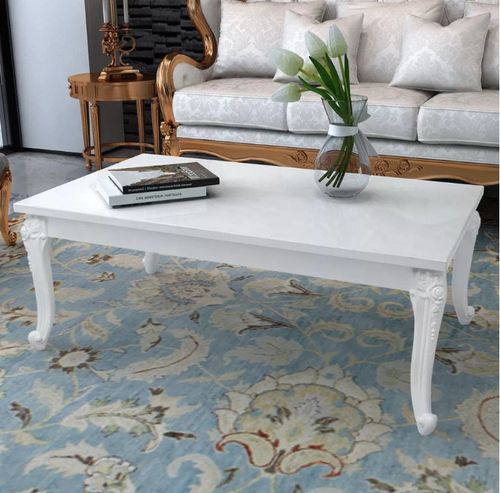 Table basse rectangulaire bois blanc laqué et pieds plastique Mento - Photo n°2; ?>