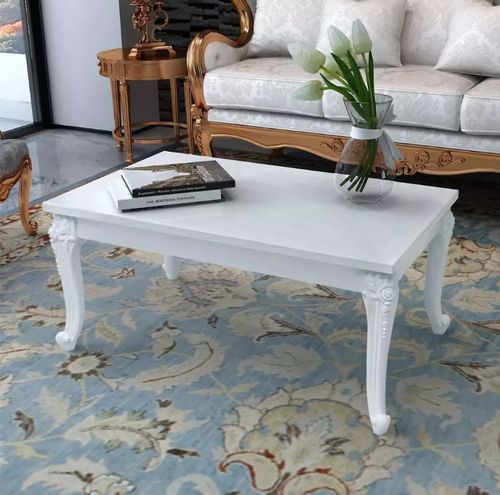 Table basse rectangulaire bois blanc laqué et pieds plastique Mento L 100 - Photo n°2; ?>