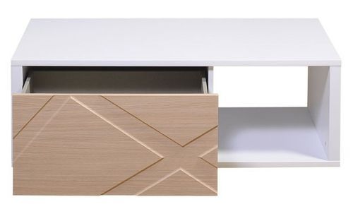 Table basse rectangulaire bois clair et blanc brillant Gracia - Photo n°2; ?>