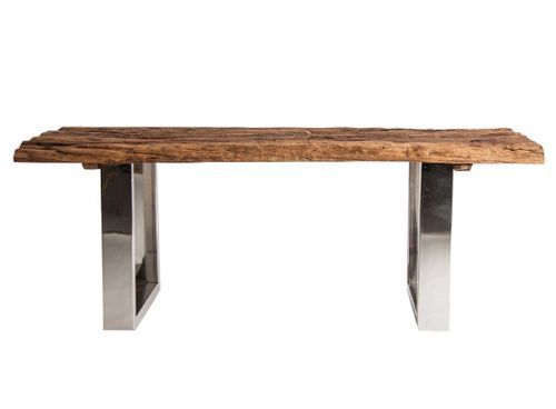 Table basse rectangulaire bois de traverse clair et métal argenté Haze - Photo n°2; ?>