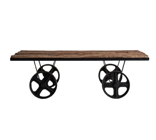 Table basse rectangulaire bois de traverse foncé et métal noir Téa - Photo n°2; ?>
