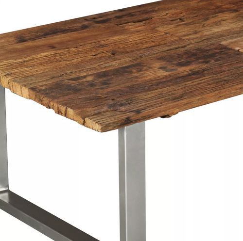 Table basse rectangulaire bois de traverses recyclé et pieds métal blanc Mousty - Photo n°2; ?>