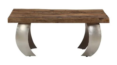 Table basse rectangulaire bois de traverses recyclé et pieds métal gris MoustyL 80 - Photo n°2; ?>