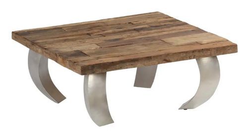 Table basse rectangulaire bois de traverses recyclé et pieds métal gris MoustyL 80 - Photo n°3; ?>