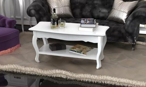 Table basse rectangulaire bois et pin massif blanc brossé Blush - Photo n°2; ?>